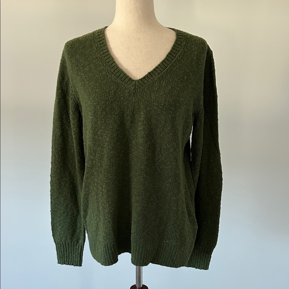 J. Crew Olive V-Neck Knit Sweater